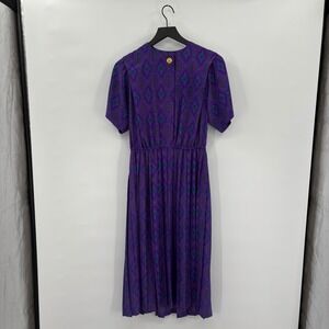 Vintage Classics Leslie Fay Midi Dress 10 Petite Purple Paisley 80s Pads Pleated